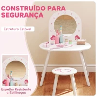 AIYAPLAY Penteadeira Infantil com Banco e Espelho, para Meninas, com Desenhos de Corações, para Crianças de 3-6 Anos, Branca(m-6)