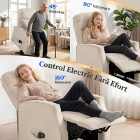 HOMCOM Fotoliu Electric cu Ridicare, Fotoliu Relax cu Masaj și Încălzire, Bej(m-4)