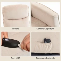 HOMCOM Fotoliu Electric cu Ridicare, Fotoliu Relax cu Masaj și Încălzire, Bej(m-7)