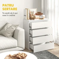 HOMCOM Comodă cu 4 Sertare din PAL cu Șine Metalice și Margini Înclinate, 60x40x80 cm, Alb(m-5)