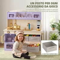 AIYAPLAY Cucina Giocattolo per Bambini in Legno con Luci e Suoni, 4 Cassetti in Tessuto, 12 Accessori, Regalo, 3-6 Anni(m-7)