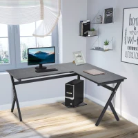 HOMCOM Secretária para PC Computador Secretária de canto angular para escritório 155x130x76cm Madeira preta(m-8)