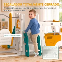 AIYAPLAY Columpio y Tobogán Parque Infantil 7 en 1 Tema de Coche Tobogán Largo Volante con Claxon Almacenaje 1-4 Años Blanco(m-7)