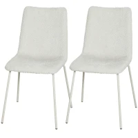 HOMCOM Lot de 2 chaises de salle à manger en velours avec assise et dossier rembourrés et pieds métalliques Blanc(m-8)