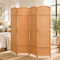 HOMCOM Paravent intérieur en bois 4 panneaux séparateur de pièce pliable pour salon chambre 180 x 180 cm brun clair(m-9)