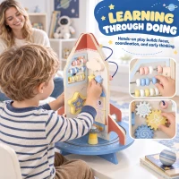 AIYAPLAY Wooden Activity Cube, Rocket Theme Educational Toys with Shape Sorter & Bead Maze for Toddlers 24M-6Y Fine Motor Skill(m-6)