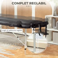 HOMCOM Pat de Masaj Pliabil cu Înălțime Reglabilă, din Aluminiu și Plastic, 215x81x61-84 cm, Negru(m-4)