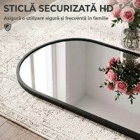 HOMCOM Oglindă de Perete Arcuită 110x40 cm, Ramă din Aluminiu, Cârlige, Design Modern, Negru(m-6)