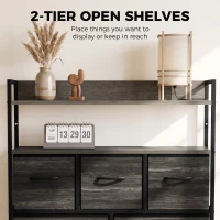 HOMCOM Chest of Drawers, Bedroom Fabric Dresser with 7 Drawers, Storage Organiser Unit with Open Shelves, Grey Wood-Effect(m-5)