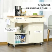 HOMCOM Insulă de Bucătărie pentru Ustensile și Accesorii cu Sertare, Dulap și Suport pentru Prosoape, 110x49.5x89.5 cm, Alb(m-9)
