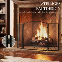 HOMCOM Kaminschutzgitter, faltbarer 3-teiliger Funkenschutz aus Metall für Wohn- und Schlafzimmer, 123 x 70 cm, Schwarz(m-4)