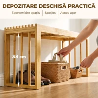 HOMCOM Bancă pentru Pantofi din Bambus cu Șezut cu Lamele, 90 cm, Culoare Naturală,(m-6)