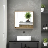 HOMCOM Dulap de Baie cu Oglindă, 2 Uși și Raft Reglabil, 48 x 14,5 x 45 cm, Culoarea Lemnului(m-6)
