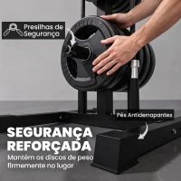 SPORTNOW Suporte para Anilhas Carga 300 kg para Discos de 25 e 50 mm com 2 Suportes para Barra para Ginásio em Casa Preto(m-6)