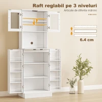 HOMCOM Bufet înalt de bucătărie 180 cm, 8 rafturi pentru condimente pe uși, uși din acril, raft reglabil, orificiu pentru cabluri, alb(m-5)