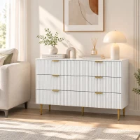 HOMCOM Gaveteiro 6 Gavetas Moderno com Puxadores Dourados 120x40x76,5 cm Branco(m-2)