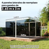 Outsunny 4 Paneles Laterales 3,4x2 cm para Carpa de Jardín Tela Mosquitera para Cenador Gazebo con Cremalleras y Anillas Negro(m-3)