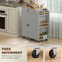 HOMCOM Rolling Kitchen Island with 3-Tier Spice Rack, Kitchen Storage Cart with Drawer and Towel Rack, Light Blue(m-6)