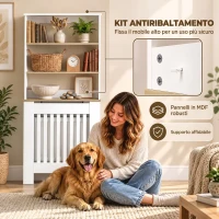 HOMCOM Copritermosifoni a Doghe a 3 Ripiani, Copri Termosifone Moderno in MDF per Soggiorno, 78x19x165 cm, Bianco(m-7)