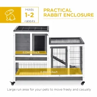 PawHut Wooden Indoor Rabbit Hutch Guinea Pig House Bunny Small Animal Cage W/ Wheels Enclosed Run 110 x 50 x 88 cm, Grey(m-4)