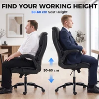 HOMCOM Office Chair, 180kg Heavy Duty PU Leather Computer Desk Chair with Flip-Up Armrests, Wide Seat, Spring Cushion, Black(m-7)