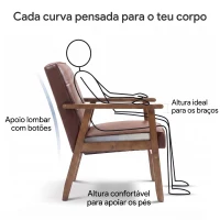 HOMCOM Poltrona Sala de Estar Estofada em PU com Apoio para os Braços e Estrutura de Madeira de Borracha 64x66x80 cm Marrom(m-4)