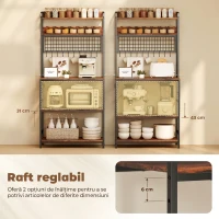HOMCOM Raft de Bucătărie cu Stație de Alimentare și Rafturi Reglabile, Raft pentru Cuptor cu Microunde 5 Nivele cu Panou de Grilaj și 10 Cârlige, Dulap Vintage Structură din Oțel, 80x40x170 cm, Maro Rustic(m-6)
