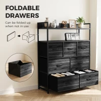 HOMCOM Chest of Drawers, Bedroom Fabric Dresser with 7 Drawers, Storage Organiser Unit with Open Shelves, Black Wood-Effect(m-6)