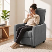 HOMCOM Manuell verstellbarer Relaxsessel bis 155° Leinenoptik Fußstütze Taschenfedern Dicke Polsterung Grau(m-4)