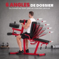 SPORTNOW Machine d'Extension de Jambe 3 en 1 Charge 300 kg, Dossiers et Positions Réglables, Disques Libres, 163x58x118cm, Rouge(m-6)