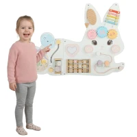 AIYAPLAY Montessori tablica motoryczna 12-in-1 drewniane Busy Board w kształcie zajączka, montowana na ścianie, z ksylofonem i kołami zębatymi, 1,5-6 lat(m-12)