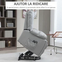 HOMCOM Fotoliu Reclinabil cu Funcție de Ridicare, 8 Puncte de Masaj și Telecomandă, din Microfibră, 94x96x106 cm, Gri(m-4)