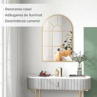 HOMCOM Oglindă de perete în formă de arc, din sticlă și metal auriu, stil modern, 91x2x60 cm(m-4)