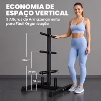 SPORTNOW Suporte para Anilhas Carga 300 kg para Discos de 25 e 50 mm com 2 Suportes para Barra para Ginásio em Casa Preto(m-7)
