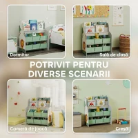 AIYAPLAY Raft pentru Jucării cu 6 Sertare din Material Textil și Bibliotecă cu 2 Nivele, din Lemn și Oțel, 63x30x71 cm, Verde(m-7)