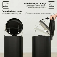 HOMCOM Papelera de Cocina 30L con Pedal Tapa de Cierre Suave y Cubo Extraíble para Dormitorio Oficina Estudio Salón Negro(m-5)