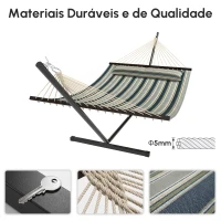 Outsunny Cama Rede com Suporte Portátil Almofada Removível Barras Estabilizadoras Exterior 353x94x115 cm Verde(m-8)