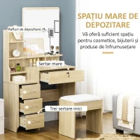 HOMCOM Masă de machiaj cu oglindă, masă de toaletă, scaun, 4 sertare și 4 rafturi, culoare lemn(m-5)