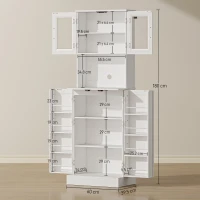 HOMCOM Bufet înalt de bucătărie 180 cm, 8 rafturi pentru condimente pe uși, uși din acril, raft reglabil, orificiu pentru cabluri, alb(m-3)