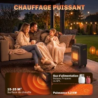 Outsunny Chauffage d'Appoint Gaz Portable 4,2kW Infrarouge Compact 2 Freins Système ODS Anti-Basculement Housse 37x29x55cm Noir(m-4)