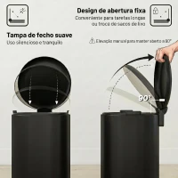HOMCOM Caixote do Lixo de Cozinha 30L com Pedal, Tampa de Fecho Suave e Balde Interior Removível, Preto(m-5)