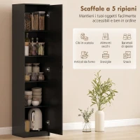 HOMCOM Armadio da Cucina Slim a 5 Ripiani con Spazio Interno Regolabile, in Legno, 40x35x180 cm, Nero(m-4)