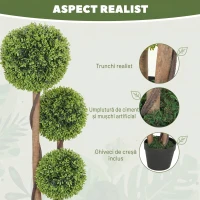 HOMCOM Set 2 Plante Artificiale de Buxus cu 3 Sfere, cu Ghiveci și Fund Întărit, Înălțime 90 cm, pentru Interior și Exterior(m-4)