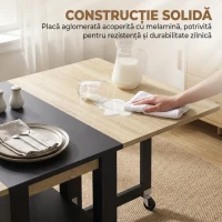 HOMCOM Masă pliabilă compactă cu roți, 2-4 locuri, stejar și negru(m-7)