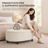 HOMCOM Panca Contenitore Semicircolare in Ciniglia 118x45x44cm, Seduta Imbottita 2 Posti, Coperchio Sollevabile, Crema(m-7)