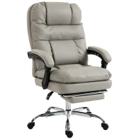 HOMCOM Fauteuil de bureau ergonomique avec repose-pieds en PU ressorts ensachés inclinable 155° dossier haut appui-tête gris(m-7)