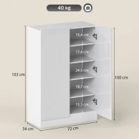 HOMCOM Zapatero Entrada Recibidor con 2 Puertas con Cierre Suave y Estantes Ajustables para 20 Pares de Zapatos Blanco Brillo(m-3)