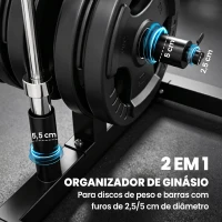 SPORTNOW Suporte para Anilhas Carga 300 kg para Discos de 25 e 50 mm com 2 Suportes para Barra para Ginásio em Casa Preto(m-4)