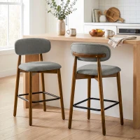 HOMCOM Bar Stools Curved Open Back Padded Seat Footrest Set of 2 for Kitchen Grey(m-2)