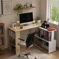 HOMCOM Mesa de Computador Secretária Mesa de Canto Giratória 360° com 5 Prateleiras 120x110x74,5 cm Madeira e Branco(m-7)